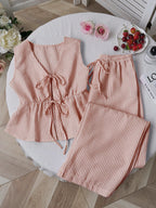 Striped Tank Top & Solid Pants Two-Piece Set - Brick Red
