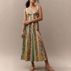 Vintage Print High-Waist A-Line Maxi Dress - Print