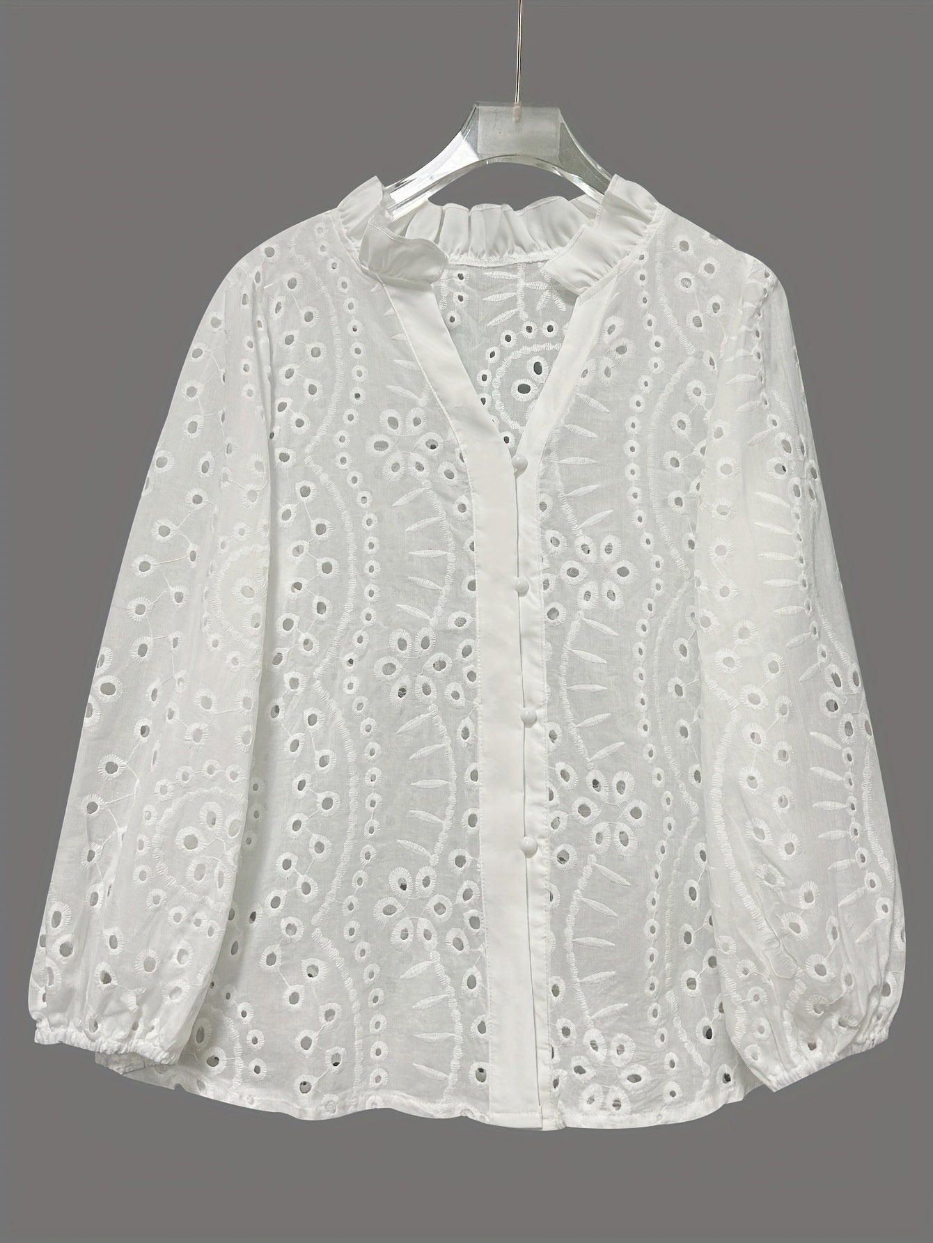 Lace Hollow-Out Patchwork Long Sleeve Top - White