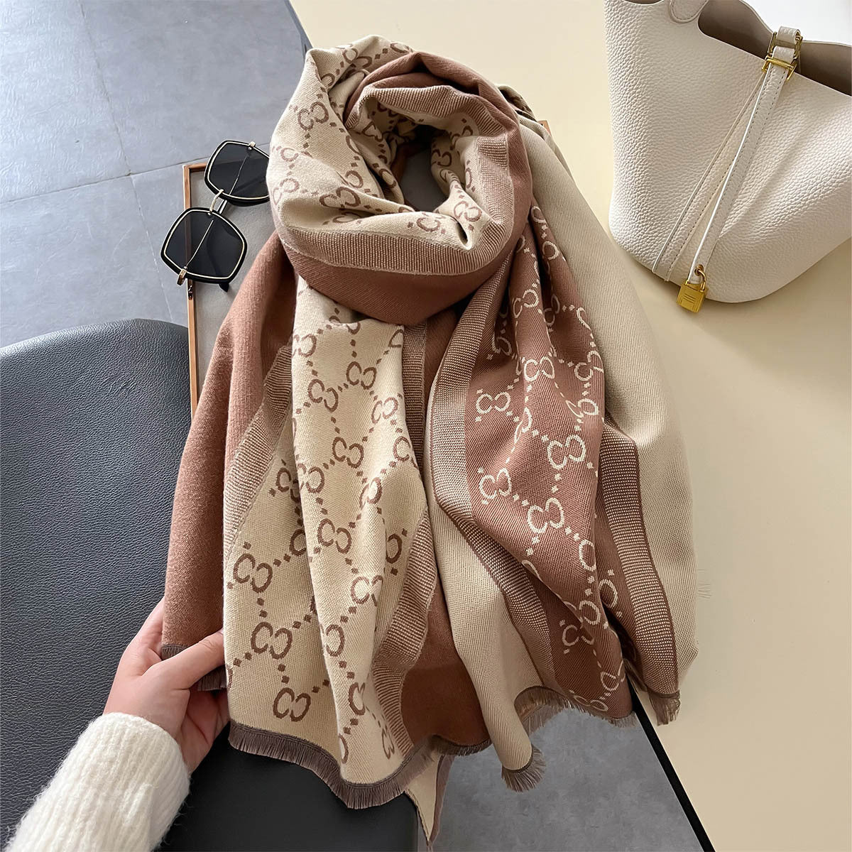 Tie-Dye Contrast Color Faux Cashmere Scarf Shawl
