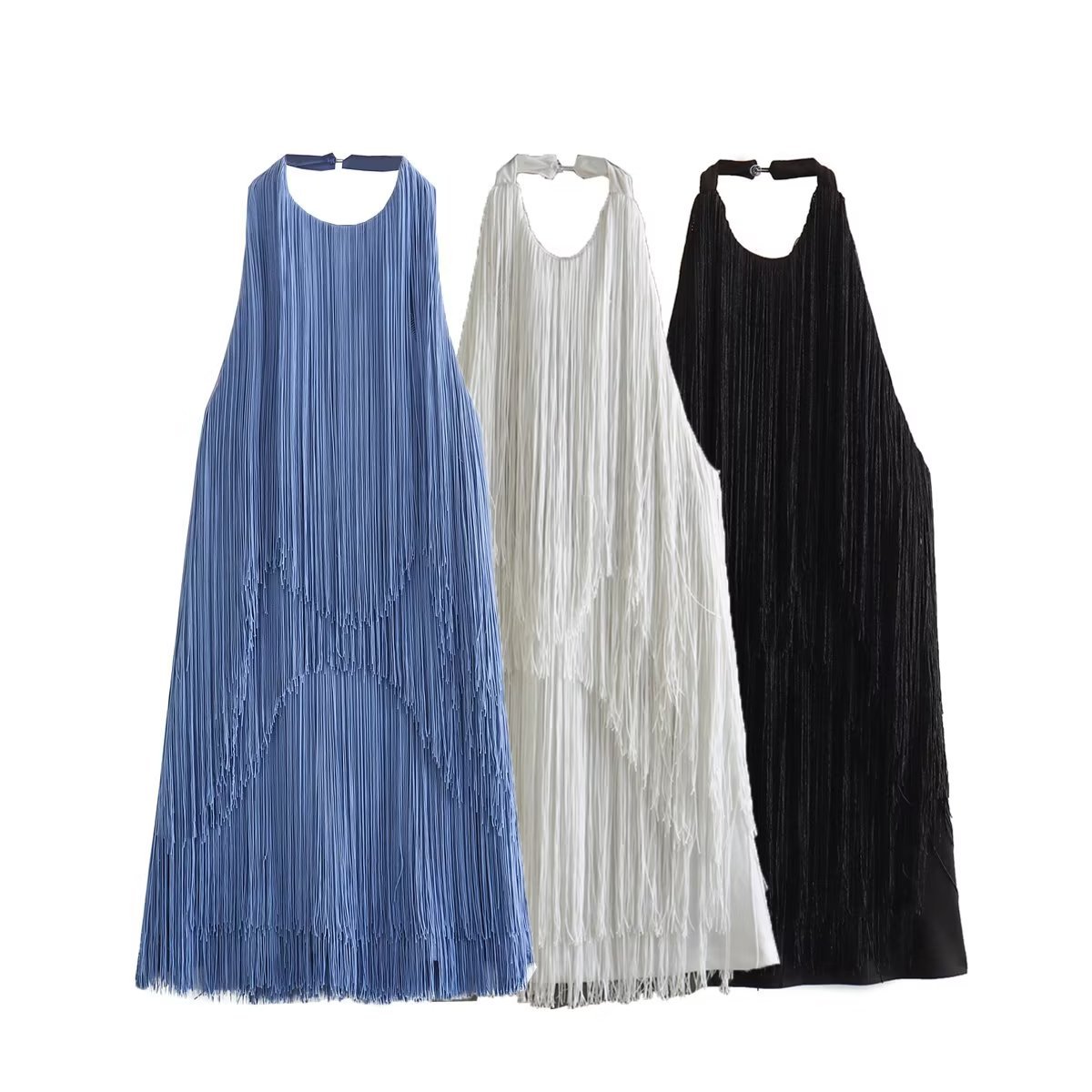 Halter Sleeveless Tassel Hem Mini Dress 