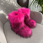 Faux Raccoon Fur Fluffy Short Snow Boots