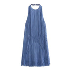 Halter Sleeveless Tassel Hem Mini Dress - Blue