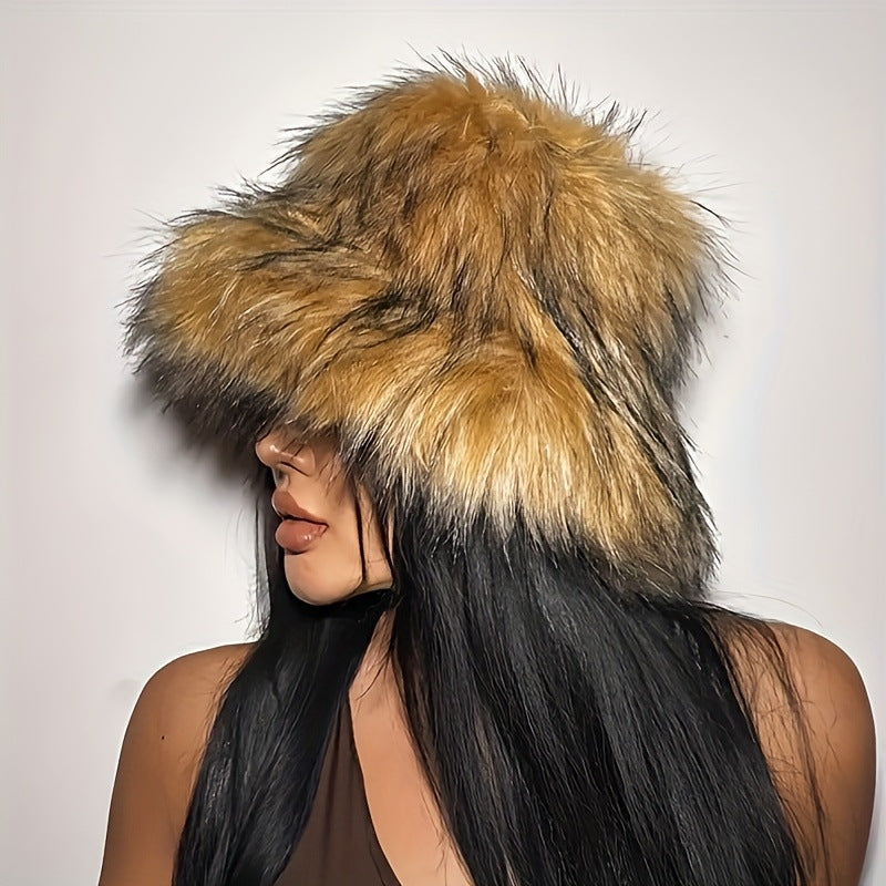 Faux Fur Plush Thickened Fisherman Hat - Light Brown