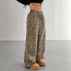 Leopard Print Loose Straight Leg Casual Trousers