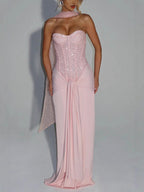 Strapless Waist-Cinching Slim Pencil Maxi Dress - Pink