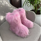 Faux Raccoon Fur Fluffy Short Snow Boots