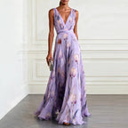 Floral Print Sleeveless Maxi Dress - Light Purple
