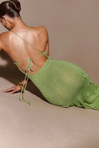 Hand-Crochet Sequin Floral Halter Maxi Dress - Bolt Light Green