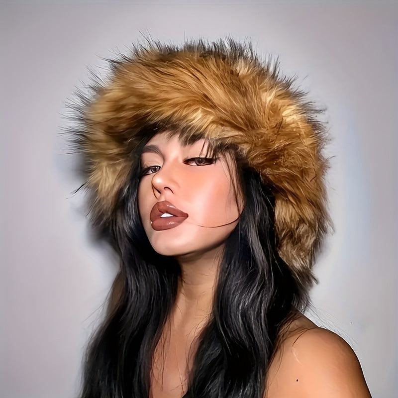 Faux Fur Plush Thickened Fisherman Hat - Light Brown