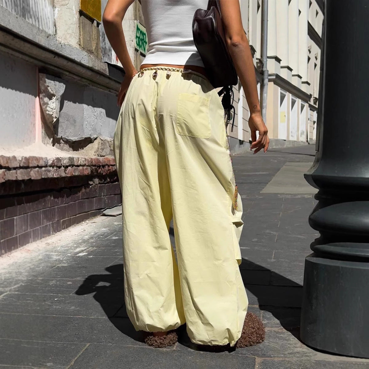 Cotton Drawstring Loose Straight Leg Casual Pants