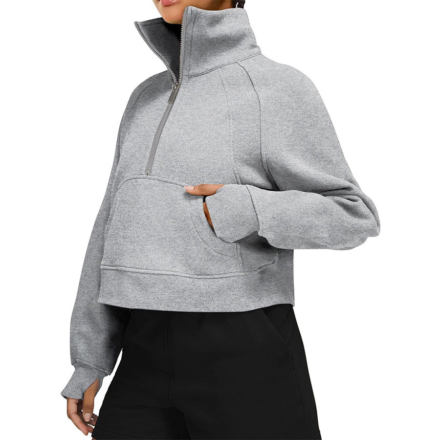Fleece Half Zip Stand Collar Pullover Sweatshirt