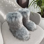 Faux Raccoon Fur Fluffy Short Snow Boots
