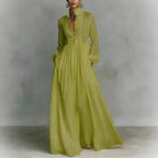 Women's Long Sleeve Pleated A-Line Dress - Green