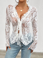 Bell Sleeve Slim-Fit Lace Top - White