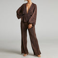 Lantern Sleeve Deep V Wide Leg Pants Two-Piece Set