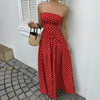 Solid Color Sleeveless High-Waist Dress - Red