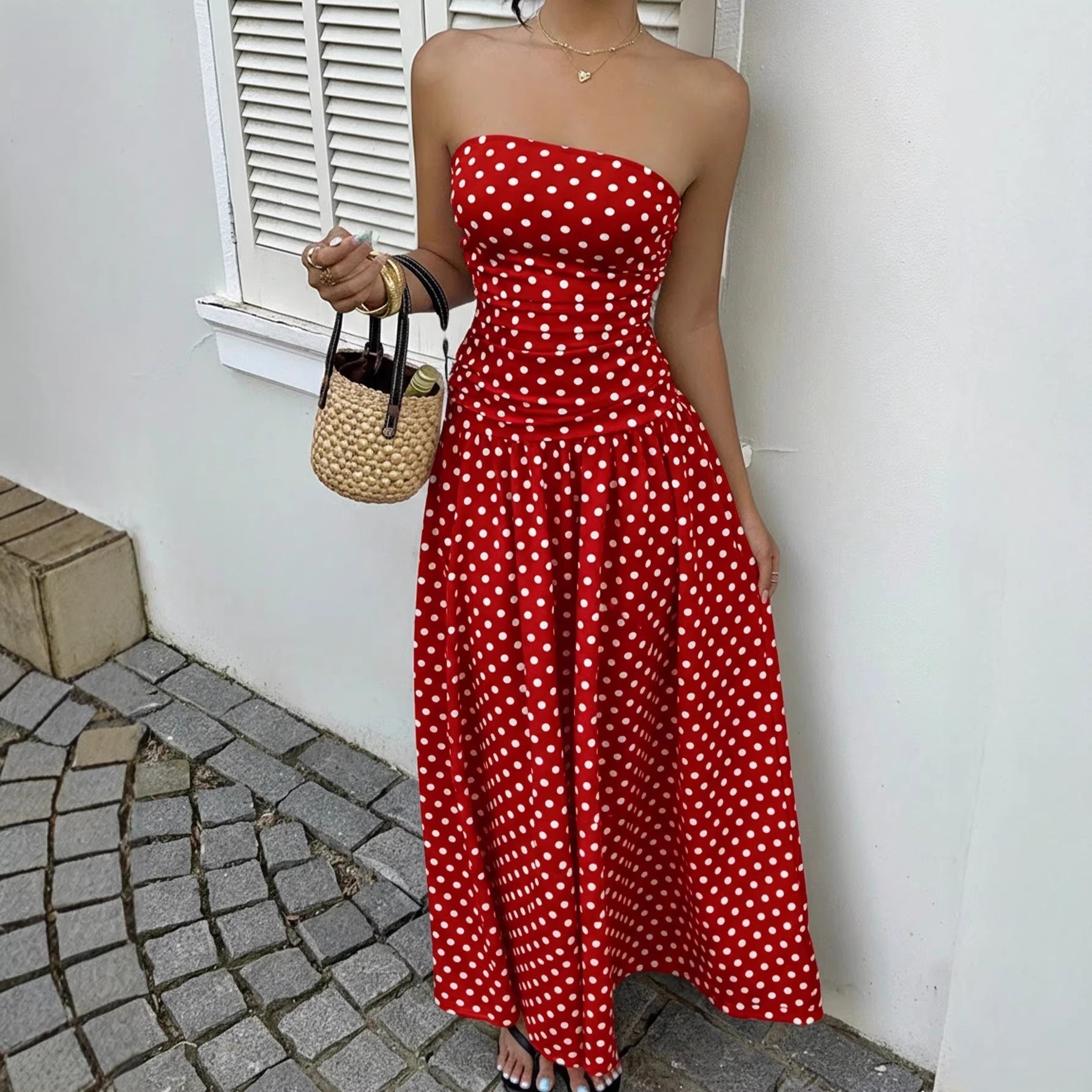 Solid Color Sleeveless High-Waist Dress - Red