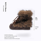 Faux Suede Fur-Lined Flat Snow Ankle Boots - Brown