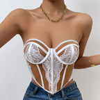 Low Cut Lace Steel Ring Fishbone Corset Top