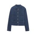 Loose Long Sleeve Classic Denim Jacket - Blue