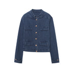 Loose Long Sleeve Classic Denim Jacket - Blue