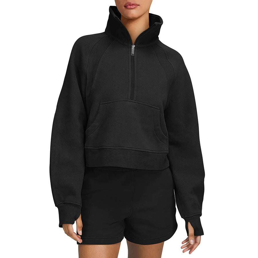 Fleece Half Zip Stand Collar Pullover Sweatshirt