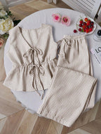 Striped Tank Top & Solid Pants Two-Piece Set - Khaki 