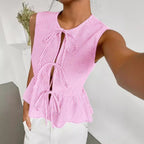 3D Print Drawstring Sleeveless Tank Top - 