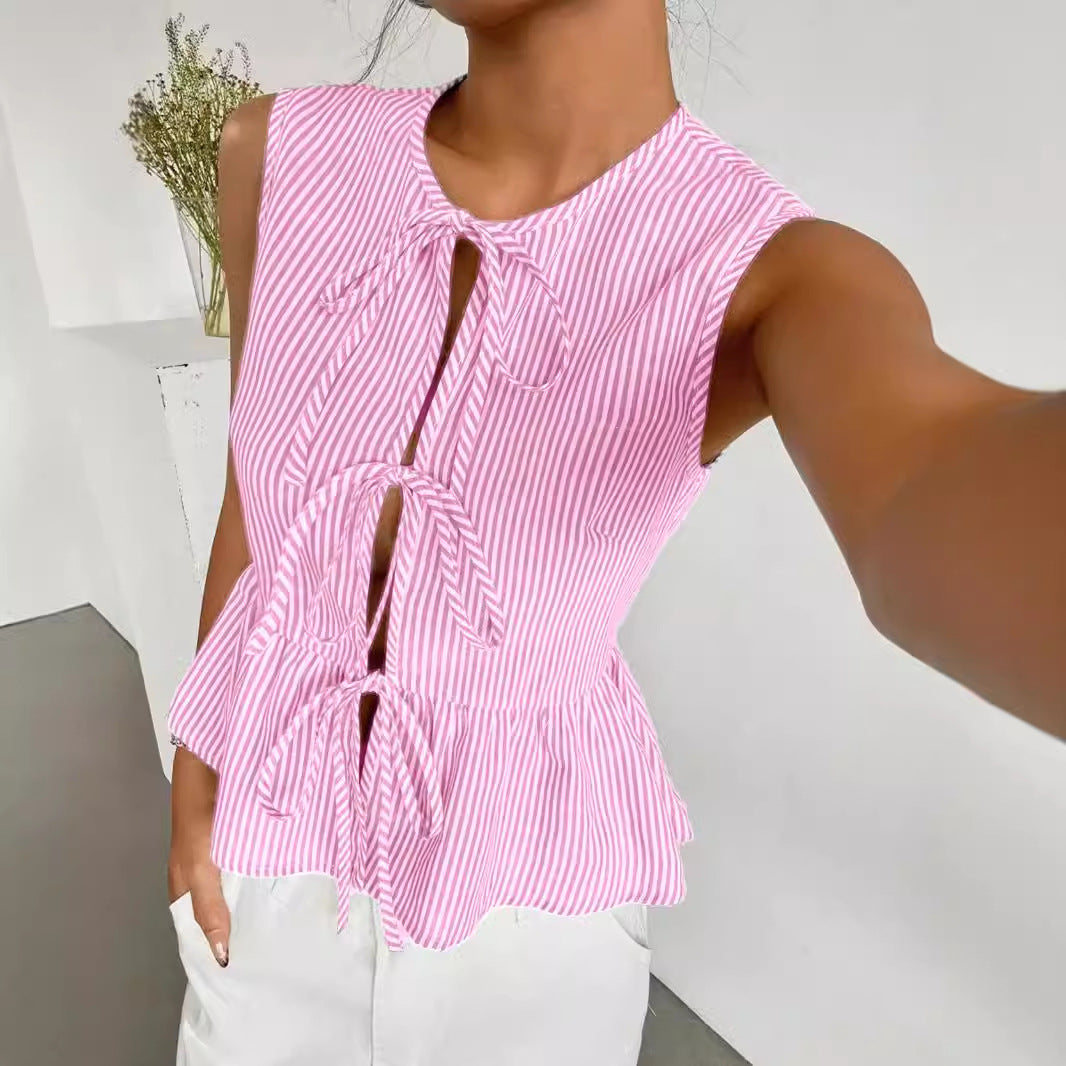 3D Print Drawstring Sleeveless Tank Top - 