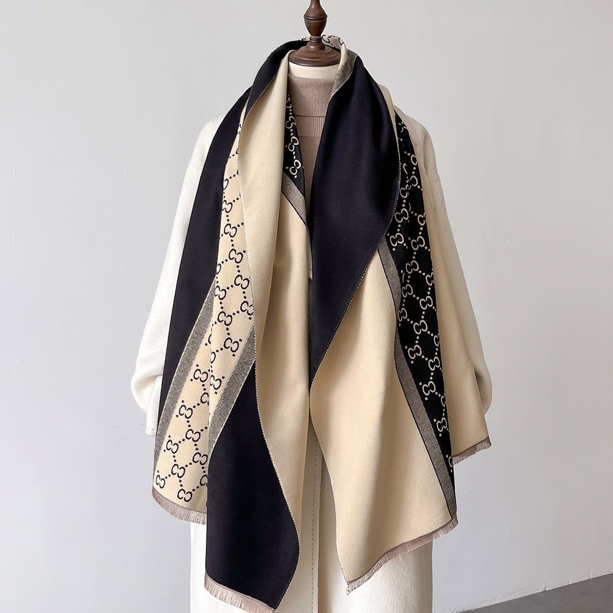 Tie-Dye Contrast Color Faux Cashmere Scarf Shawl