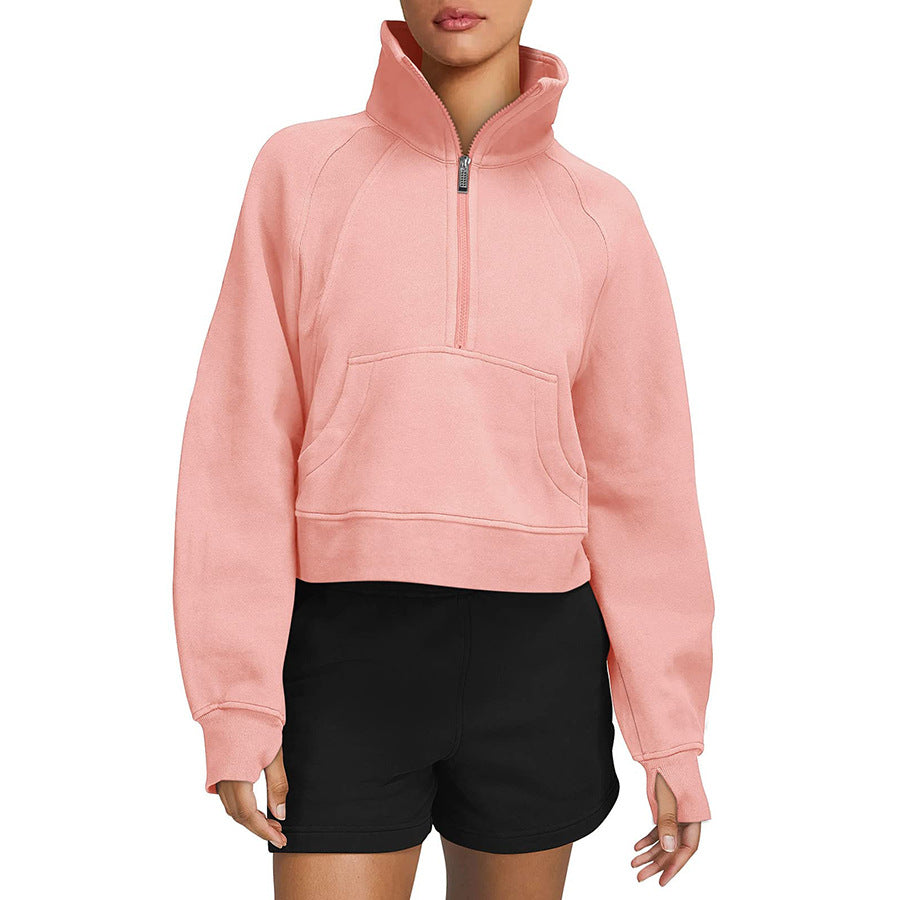 Fleece Half Zip Stand Collar Pullover Sweatshirt