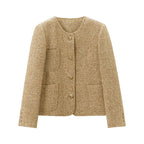 Patchwork Pocket Long Sleeve Short Coat - Beige