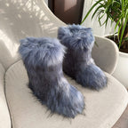Faux Raccoon Fur Fluffy Short Snow Boots