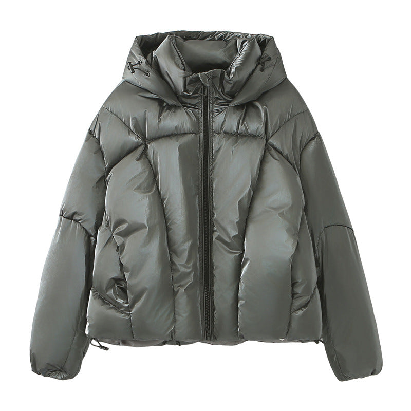 Hooded Loose Metallic Puffer Cotton Coat