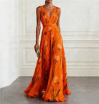 Floral Print Sleeveless Maxi Dress - Orange