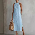 Women's Lace Patchwork Sleeveless Midi Dress - Blue