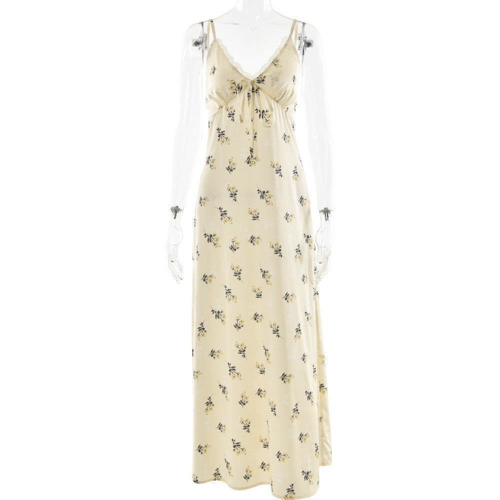 Floral Print High-Waist Bodycon Slip Dress - Yellow