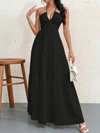 Women's Backless Halterneck Maxi Dress - Black