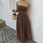 Solid Color Sleeveless High-Waist Dress - Brown