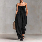 Women's Strapless Ruched Jumpsuit - Black