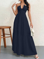 Women's Backless Halterneck Maxi Dress - Sea Blue