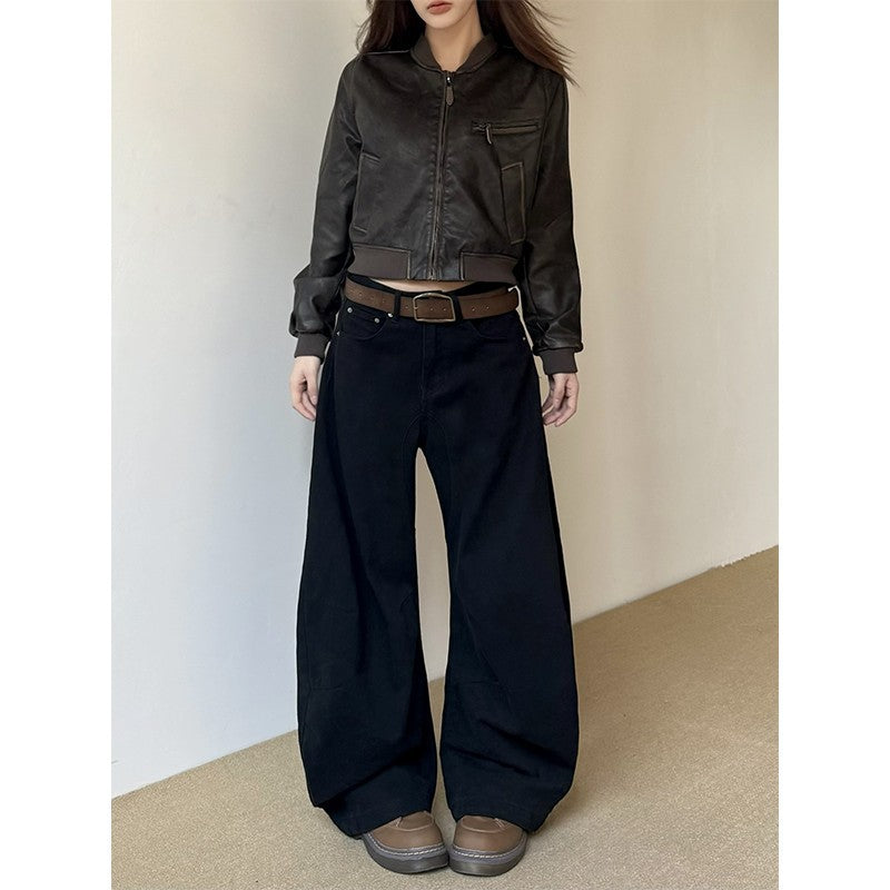 Vintage Crumpled High Waist Wide Leg Pants