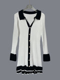 Black White Ruffle High Waist Knit Mini Dress