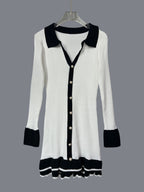 Black White Ruffle High Waist Knit Mini Dress