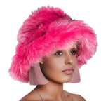 Faux Fur Plush Thickened Fisherman Hat - Rose Red