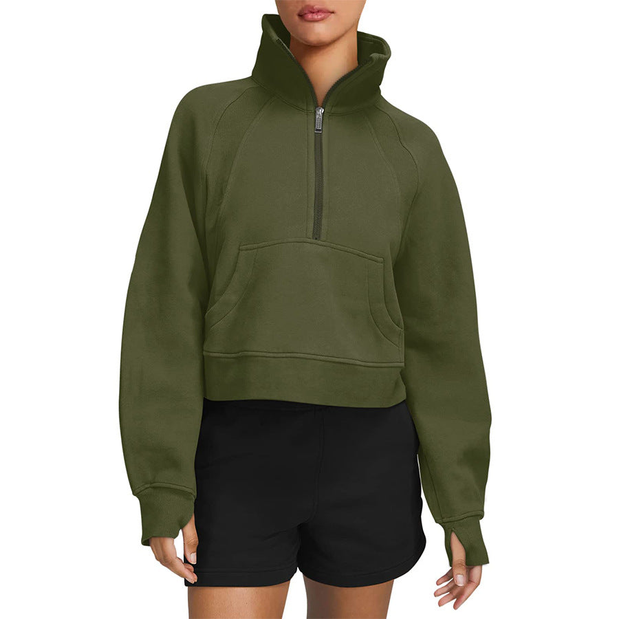 Fleece Half Zip Stand Collar Pullover Sweatshirt