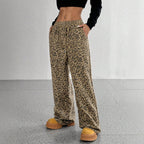 Leopard Print Loose Straight Leg Casual Trousers