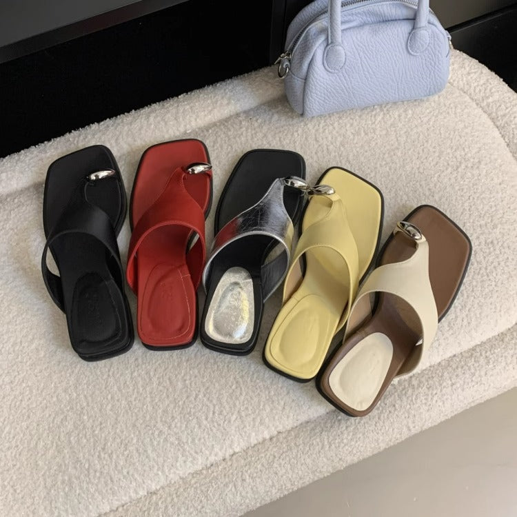 Korean Wedge Square-Toe Microfiber Slide Sandals