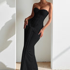 Strapless Waist-Cinching Slim Pencil Maxi Dress - Black